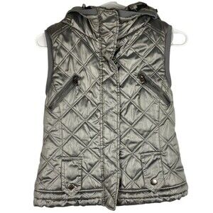TRF Womens Vest Jacket Small Grey Hooded Sleeveless Zipper Pockets Ladies